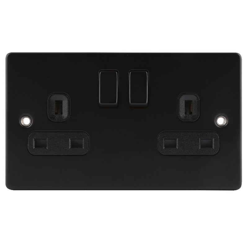 Niglon D-S132DPS-MBB | Matt Black Classic Double Pole Switched Socket | DS132DPSMBB