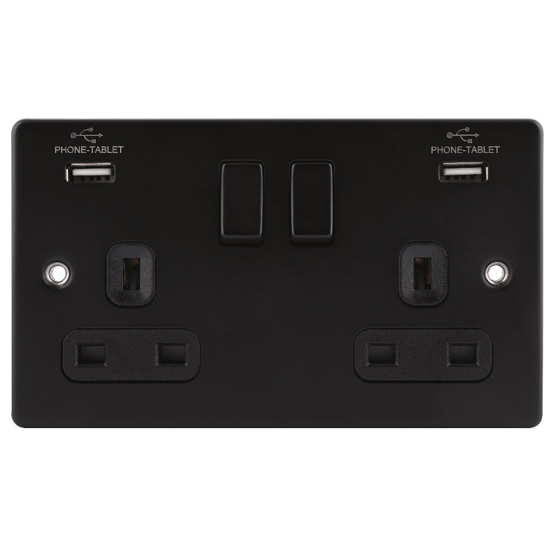 Niglon D-S132USB-MBB | Matt Black Classic USB Switched Socket | DS132USBMBB