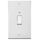 Polished Chrome Classic 1 Gang 45A Double Pole Decorative Rocker Switch with Neon (Vertical Plate)