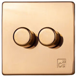Antimicrobial Copper Screwless V-PRO Professional 2 Gang 2 Way Push On Off LED Dimmer 2 x 0W-120W