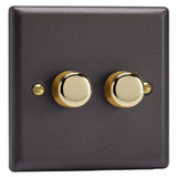 Slate Grey Vogue V-PRO Professional 2 Gang 2 Way Push On Off LED Dimmer 2 x 0W-120W