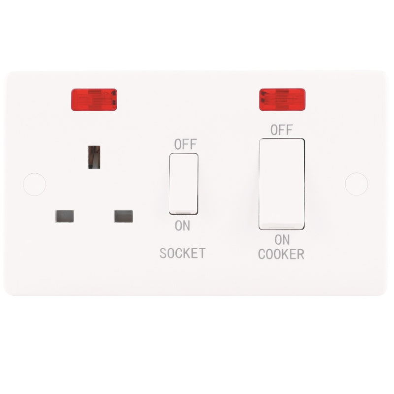 Niglon NCC45DPN | White Median Cooker Oven Switch & Socket Neon