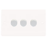 White LED 3 Gang 1 or 2 Way Push On Off Dimmer Switch (Twin Plate)