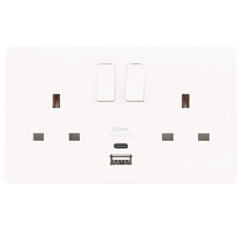 Niglon NS132USB-3C | White Median Single Pole USB Switched Socket
