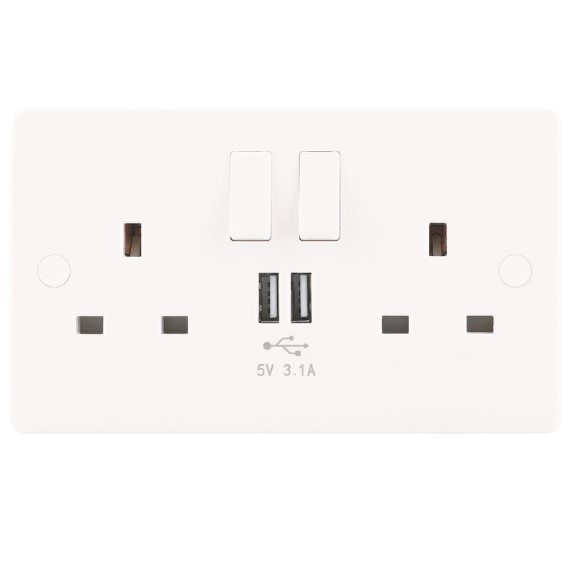 Niglon NS132USB-3 | White Median Single Pole USB Switched Socket