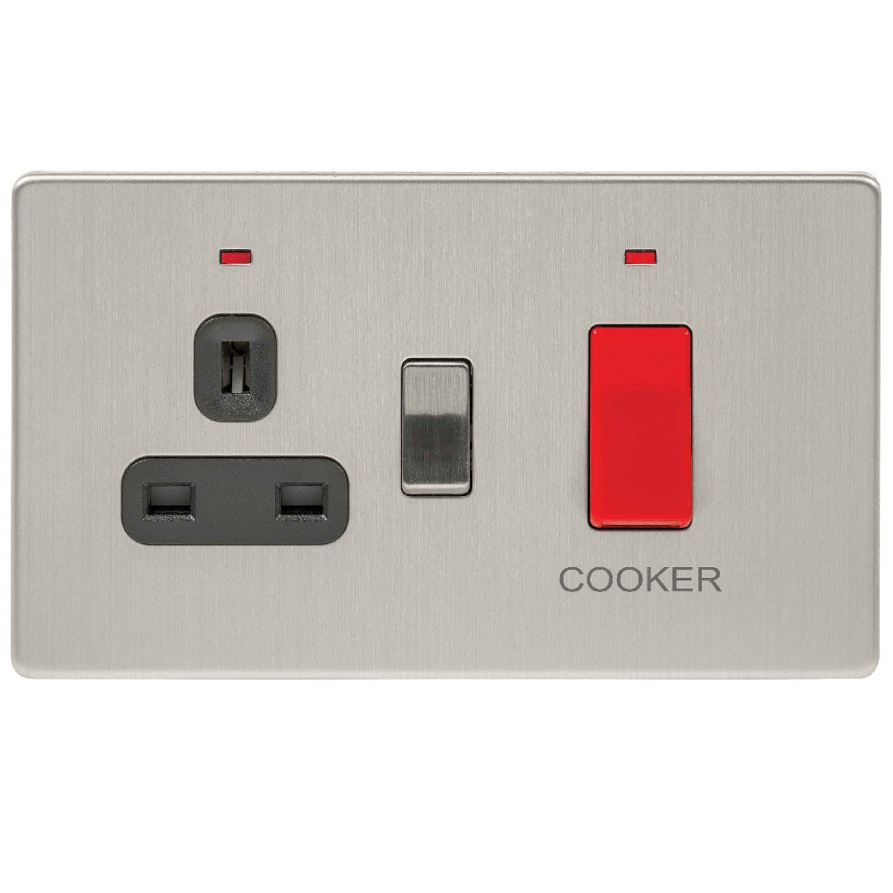 Niglon U-CC45DPN-BC | Brushed Chrome Screwless Cooker Switch | UCC45DPNBC