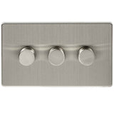 Brushed Chrome Screwless LED 3 Gang 1 or 2 Way Push On Off Decorative Dimmer Switch (Twin Plate)