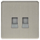 Brushed Chrome Screwless 2 Gang RJ45 Cat 6 Socket Grey Inserts