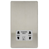 Brushed Chrome Screwless Dual Voltage Shaver Socket 230V/115V Grey Inserts