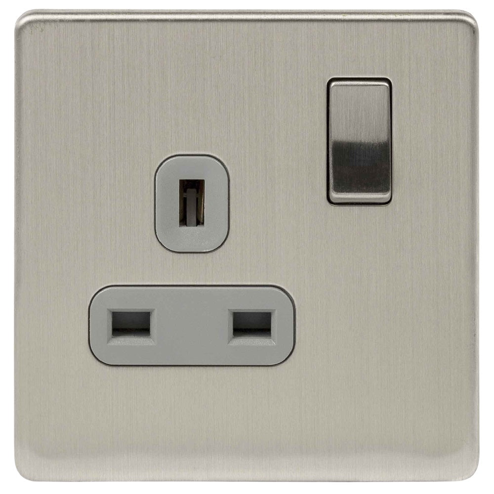 Niglon U-S131DPS-BCG | Brushed Chrome Screwless Double Pole Switched Socket | US131DPSBCG