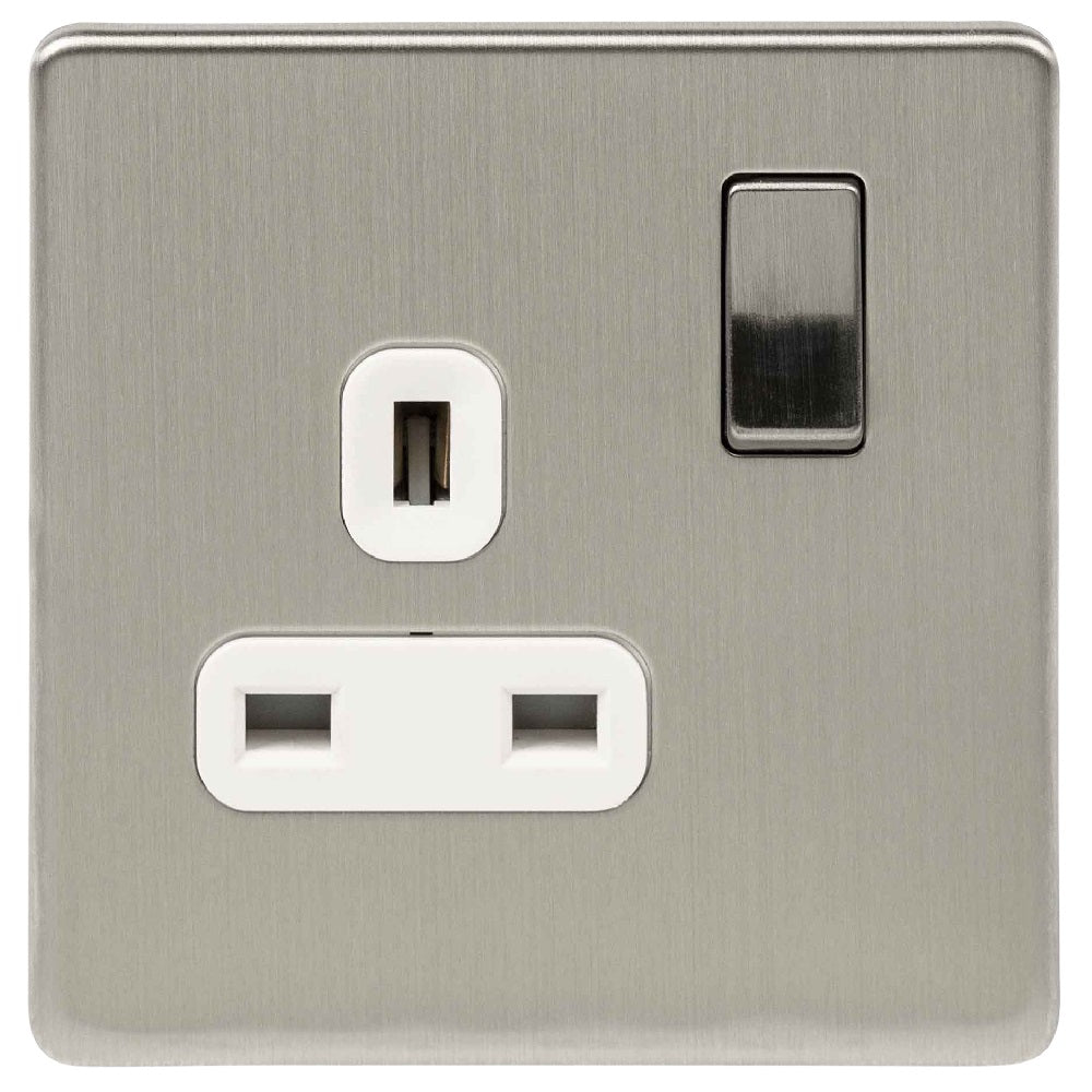 Niglon U-S131DPS-BCW | Brushed Chrome Screwless Double Pole Switched Socket | US131DPSBCW