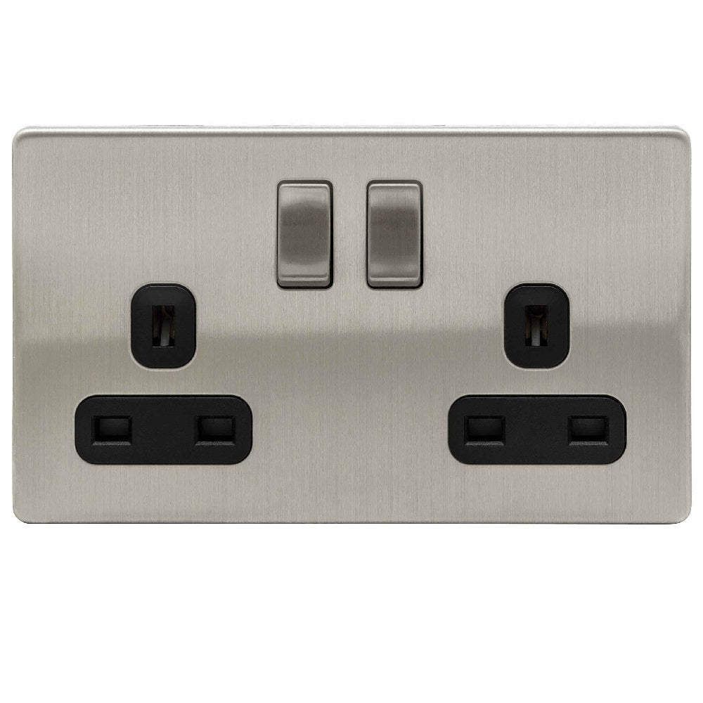 Niglon U-S132DPS-BC | Brushed Chrome Screwless Double Pole Switched Socket | US132DPSBC