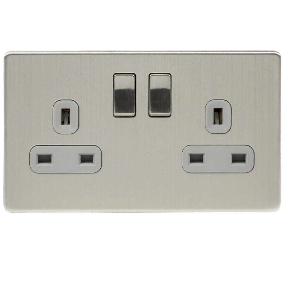 Niglon U-S132DPS-BCG | Brushed Chrome Screwless Double Pole Switched Socket | US132DPSBCG