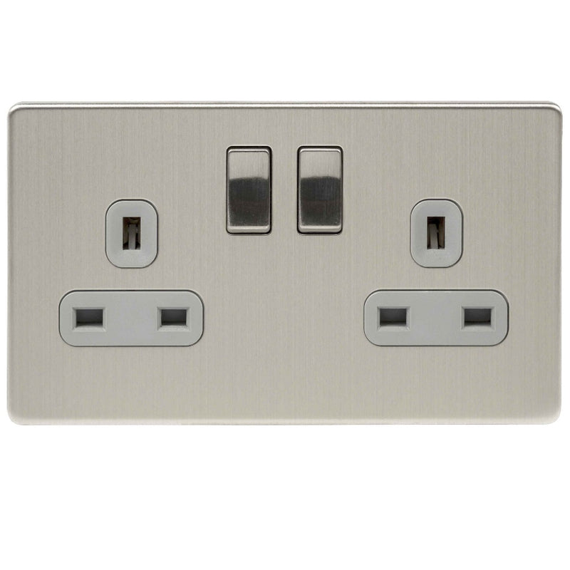 Niglon U-S132DPS-BCG | Brushed Chrome Screwless Double Pole Switched Socket | US132DPSBCG