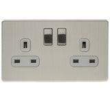 Niglon U-S132DPS-BCG | Brushed Chrome Screwless Double Pole Switched Socket | US132DPSBCG