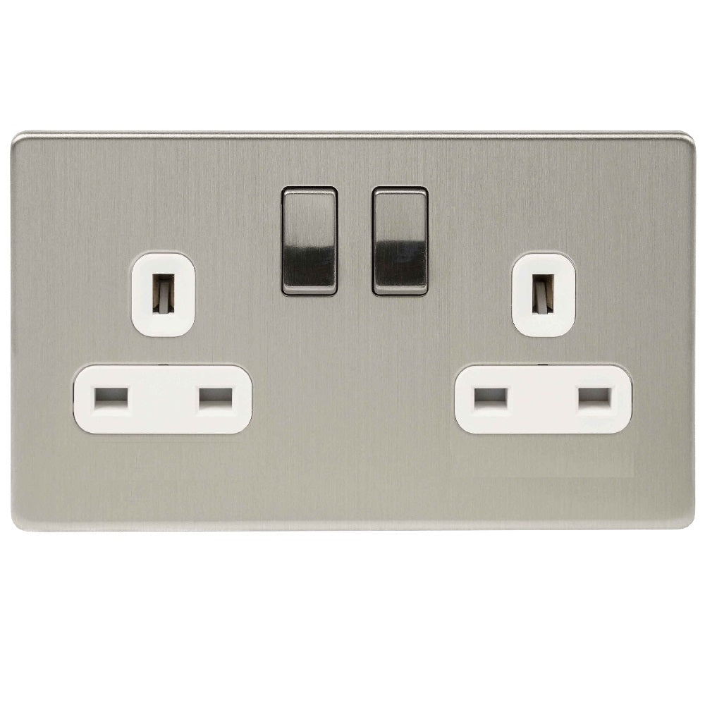 Niglon U-S132DPS-BCW | Brushed Chrome Screwless Double Pole Switched Socket | US132DPSBCW