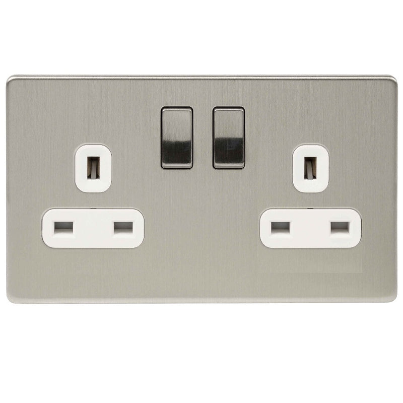 Niglon U-S132DPS-BCW | Brushed Chrome Screwless Double Pole Switched Socket | US132DPSBCW