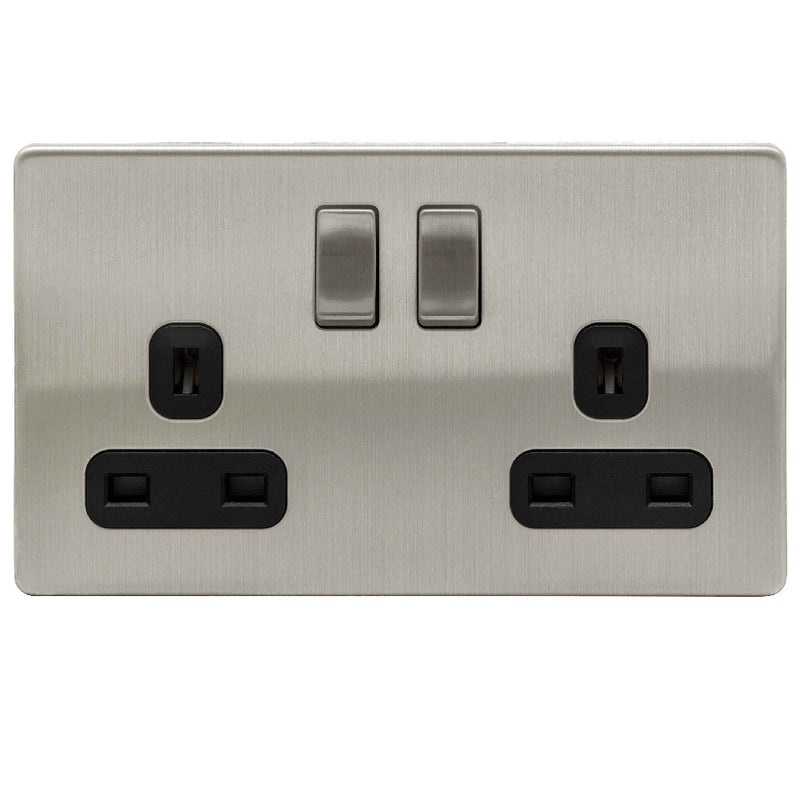 Niglon U-S132DPS-BC | Brushed Chrome Screwless Double Pole Switched Socket | US132DPSBC