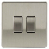 Brushed Chrome Screwless 2 Gang 10A 1 or 2 Way Decorative Rocker Switch