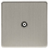 Brushed Chrome Screwless 1 Gang TV/FM Socket Co Axial Socket Isolated