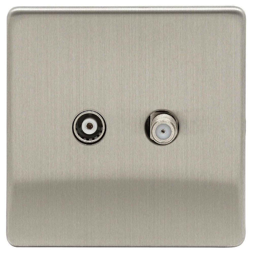 Niglon U-TV+SAT-BC | Brushed Chrome Screwless TV Satellite Coax Cable Socket | UTVSATBC
