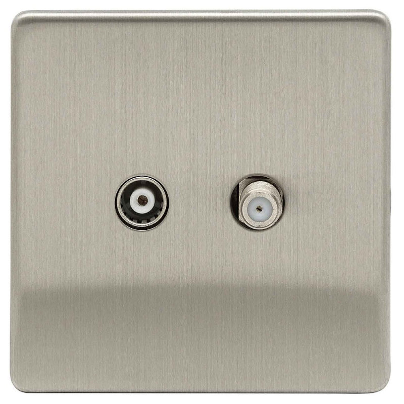 Niglon U-TV+SAT-BC | Brushed Chrome Screwless TV Satellite Coax Cable Socket | UTVSATBC