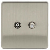 Brushed Chrome Screwless 2 Gang TV/FM Co Axial + Satellite Socket