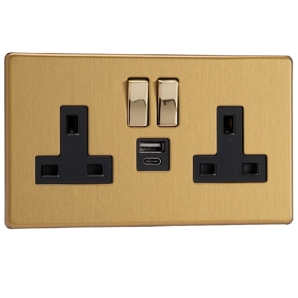 Varilight XDB5UACBS | Brushed Brass Screwless Switched USB Socket