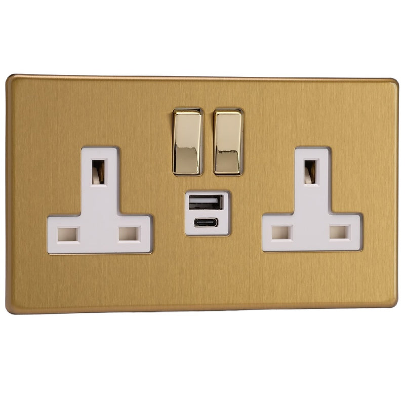 Varilight XDB5UACWS | Brushed Brass Screwless Switched USB Socket