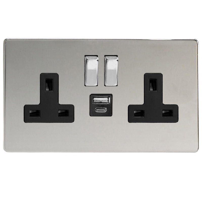 Varilight XDC5UACBS | Polished Chrome Screwless Switched USB Socket