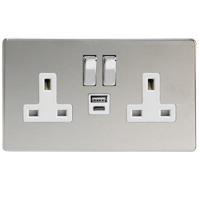 Varilight XDC5UACWS | Polished Chrome Screwless Switched USB Socket