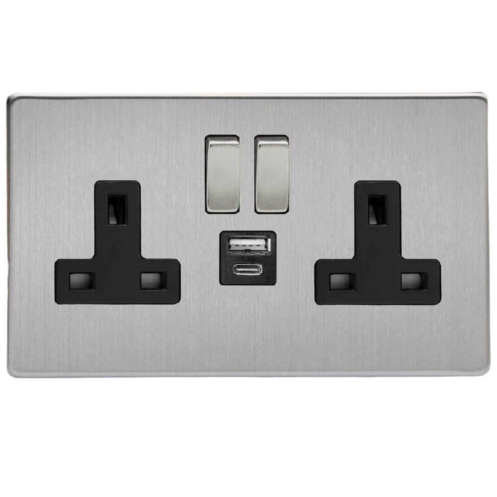 Varilight XDS5UACBS | Brushed Steel Screwless Switched USB Socket