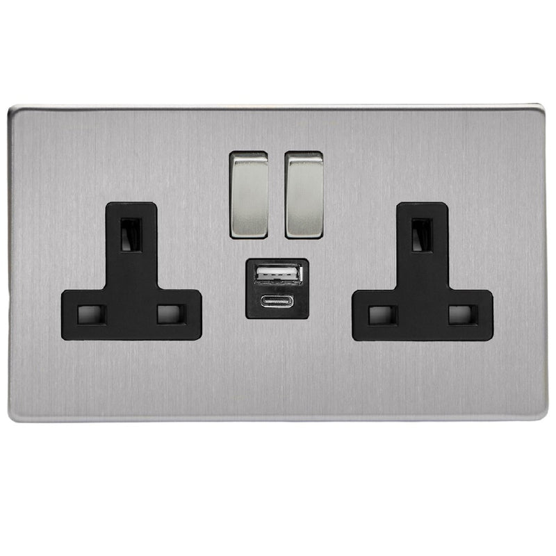 Varilight XDS5UACBS | Brushed Steel Screwless Switched USB Socket