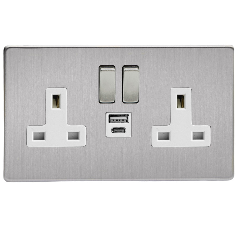 Varilight XDS5UACWS | Brushed Steel Screwless Switched USB Socket