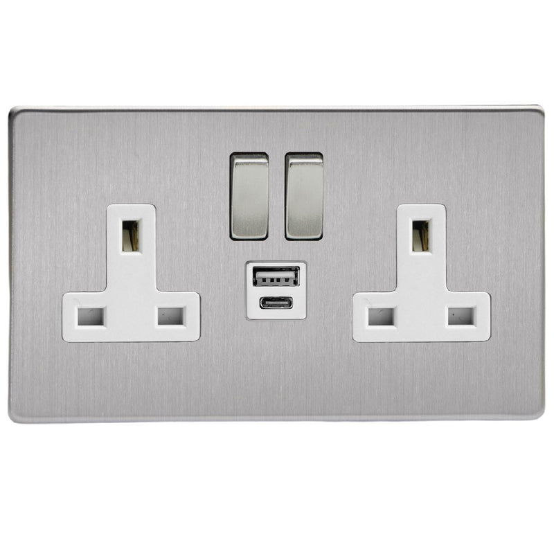 Varilight XDS5UACWS | Brushed Steel Screwless Switched USB Socket