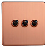 Varilight XDYT3S.BC | Brushed Copper Screwless Toggle Switch | XDYT3SBC