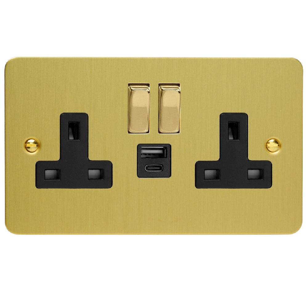 Varilight XFB5UACDB | Brushed Brass Ultraflat Switched USB Socket