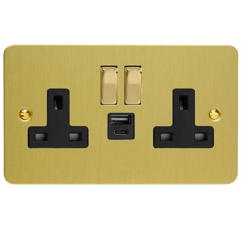 Varilight XFB5UACDB | Brushed Brass Ultraflat Switched USB Socket