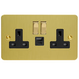Varilight XFB5UACDB | Brushed Brass Ultraflat Switched USB Socket