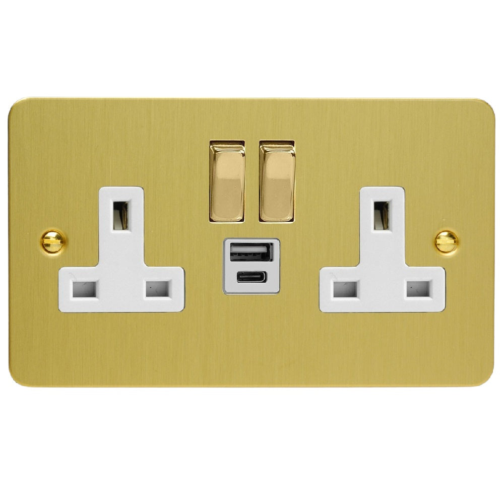 Varilight XFB5UACDW | Brushed Brass Ultraflat Switched USB Socket