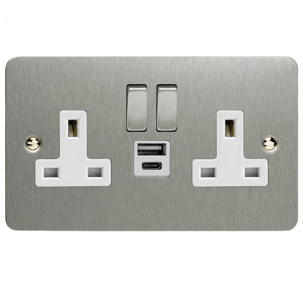 Varilight XFS5UACDW | Brushed Steel Ultraflat Switched USB Socket