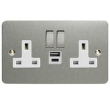Varilight XFS5UACDW | Brushed Steel Ultraflat Switched USB Socket