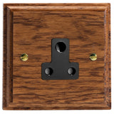 Medium Oak Kilnwood 1 Gang 5A Round Pin Socket Black Inserts