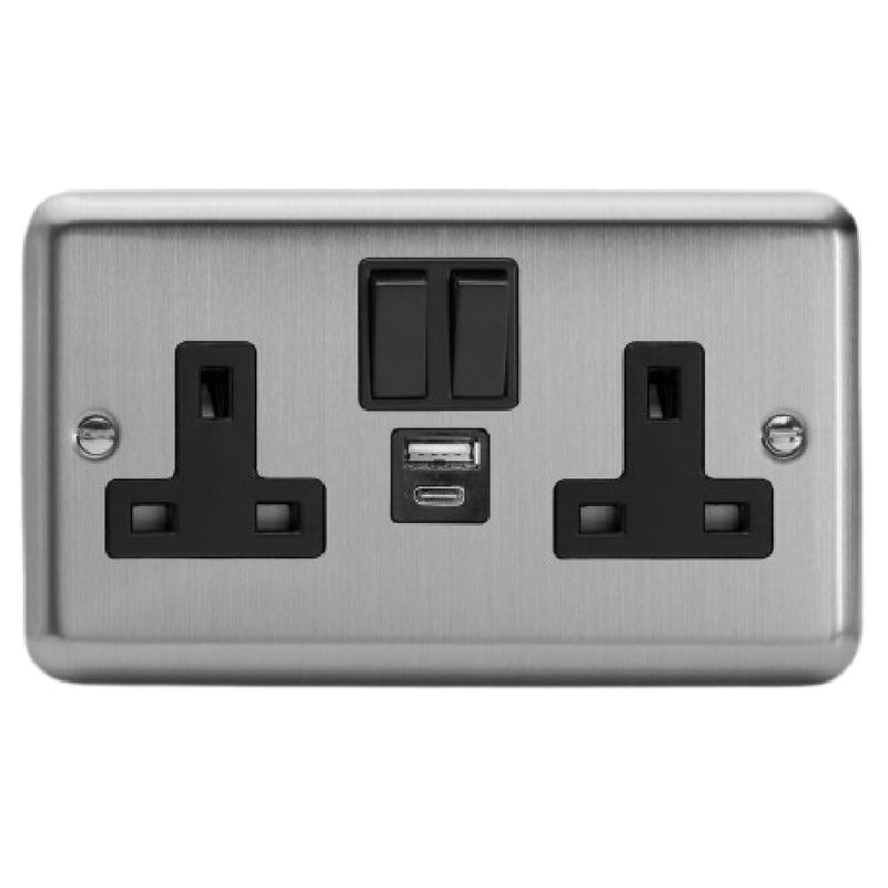 Varilight XS5UACB | Matt Chrome Switched USB Socket