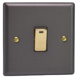 Slate Grey Vogue 1 Gang 20A Double Pole Polished Brass Rocker Switch with Neon