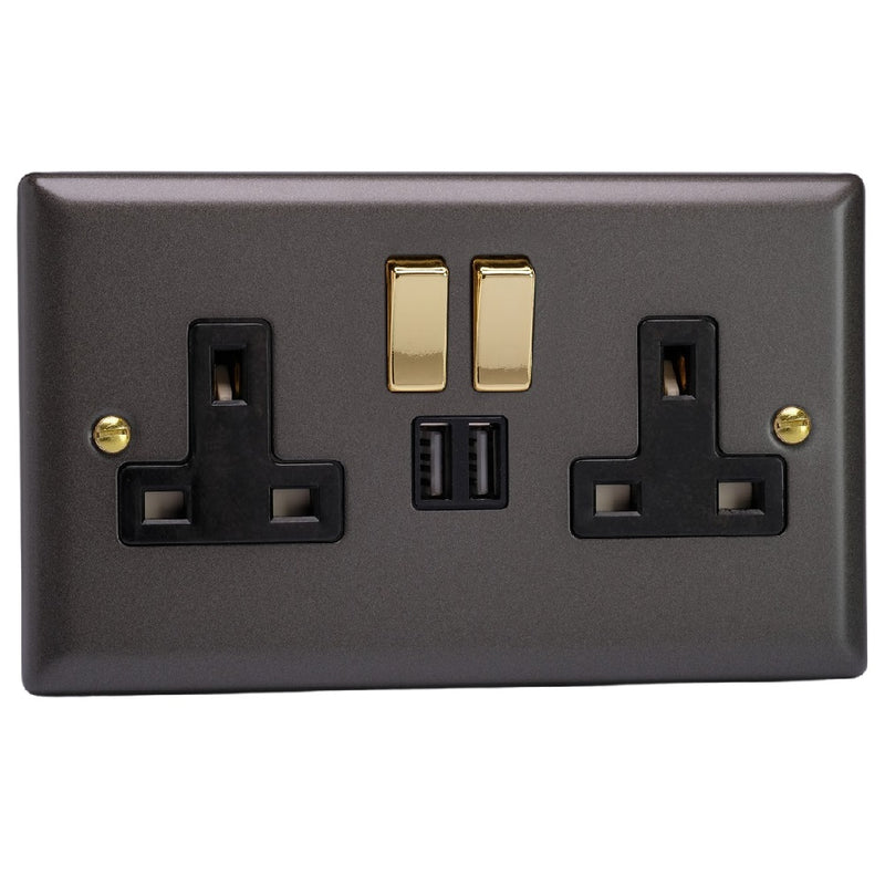 Varilight XY5U2SVB.SL | Slate Grey Vogue Switched USB Socket | XY5U2SVBSL