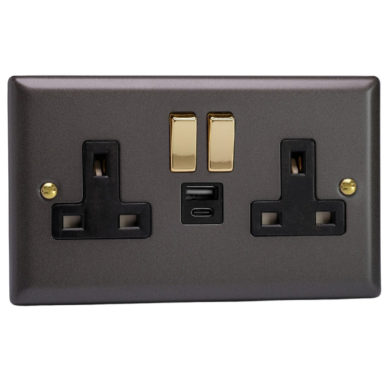 Varilight XY5UACVB.SL | Slate Grey Vogue Switched USB Socket | XY5UACVBSL