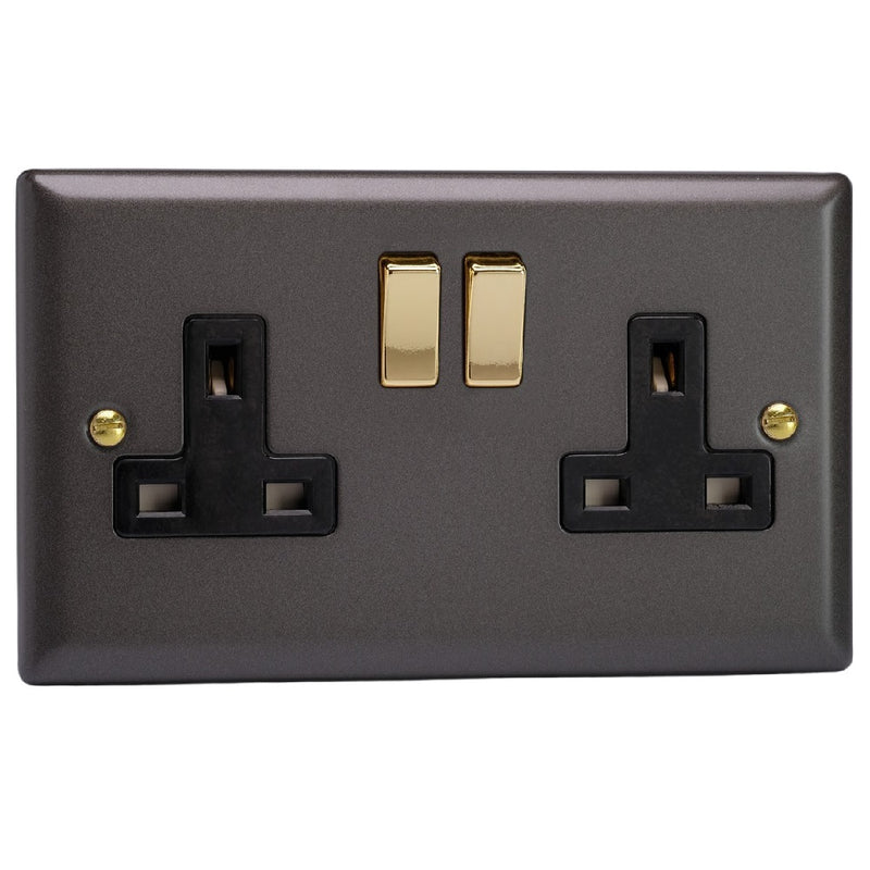Varilight XY5VB.SL | Slate Grey Vogue Double Pole Socket | XY5VBSL