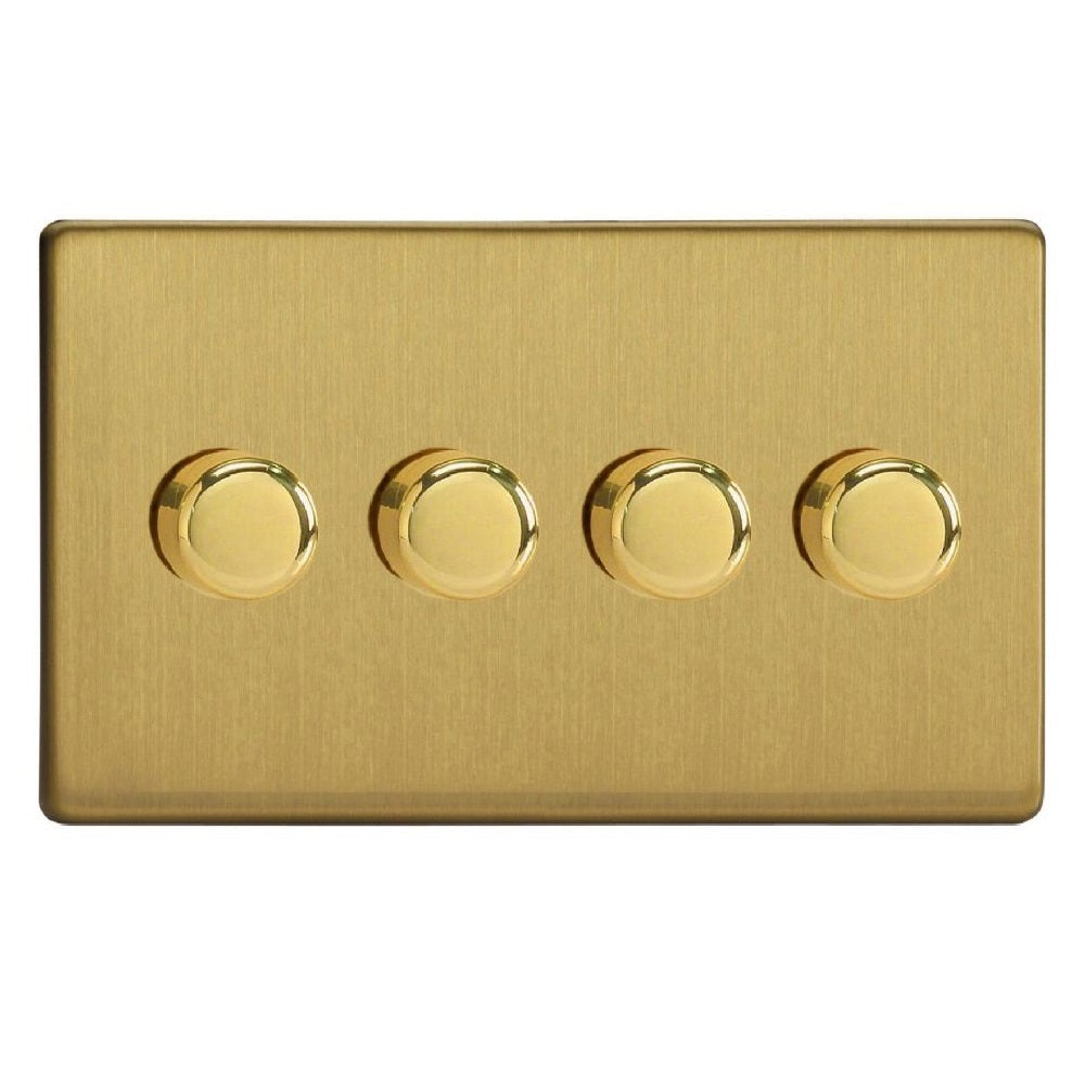 Varilight JDBDP254S | Brushed Brass Screwless Dimmer Switch