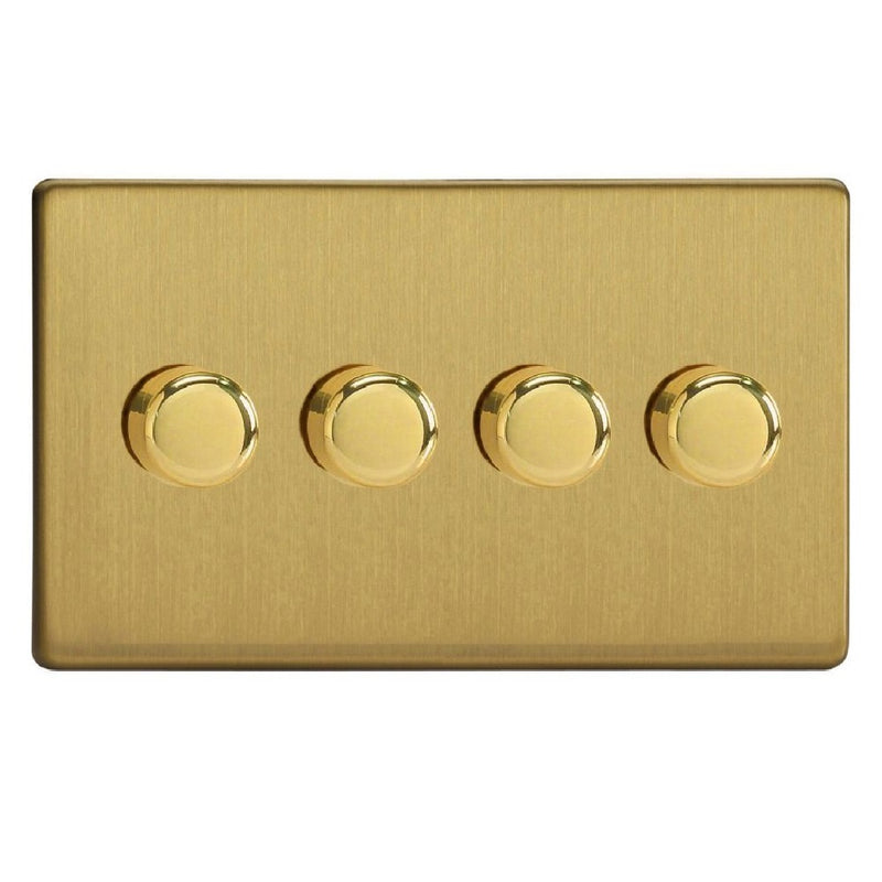 Varilight JDBDP254S | Brushed Brass Screwless Dimmer Switch